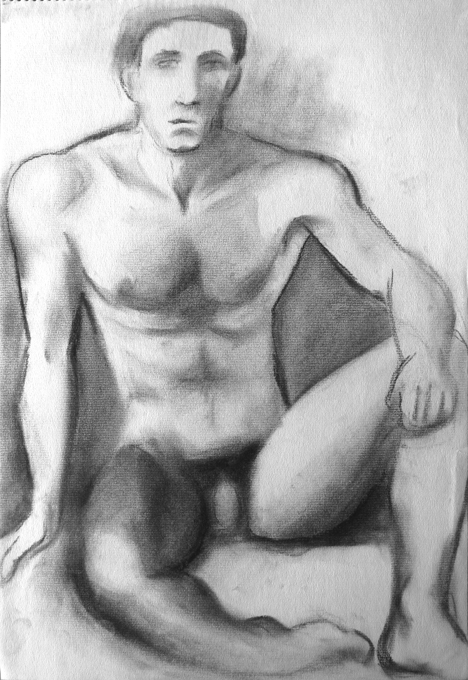 Seated figure leaning on arm
